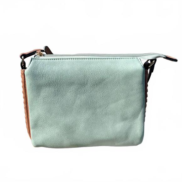 NEW JEN & CO. women's the sabrina two tone crossbody bag in teal/brown - Picture 3 of 3